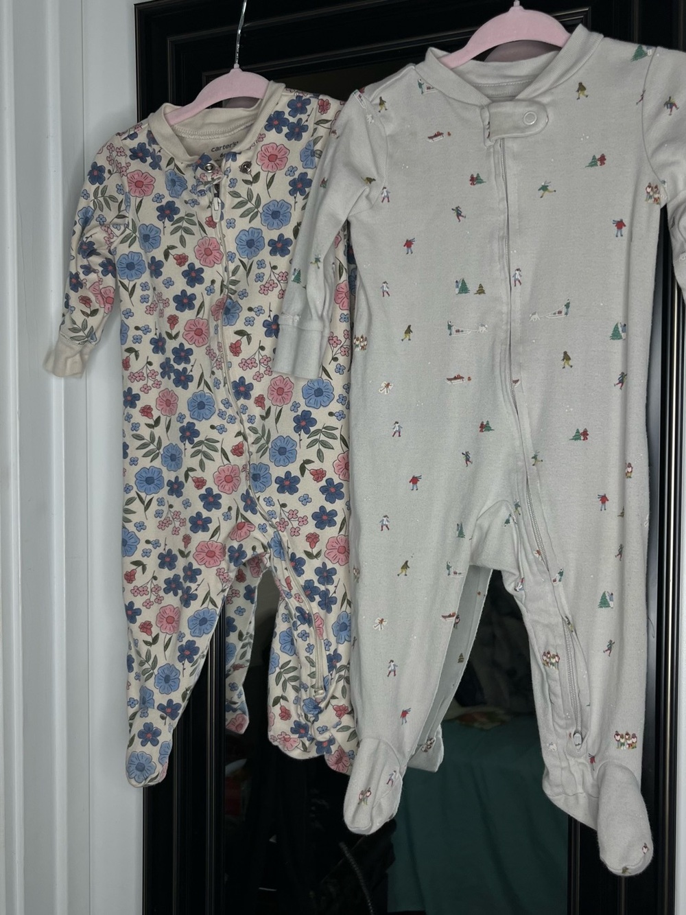 Carter's Cream Floral and Ivory Printed Footie Sleepers - 2 Pack